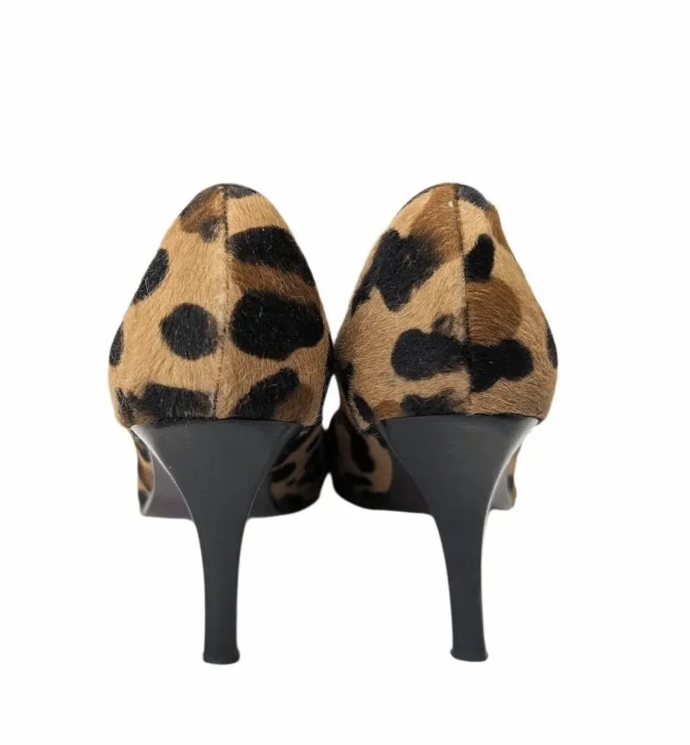Vintage Via Spiga animal print calf hair pointed toe leather bow heels womens 6